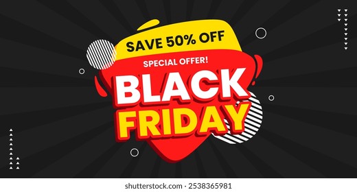 Fundo de modelo de banner de venda de sexta-feira preta. Banner de oferta especial Black Friday para mídia social ou web banner. Promoção de venda super para venda de sexta-feira preta