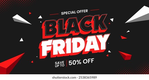 Fondo de Plantilla de Anuncio de venta de viernes negro. Anuncio de oferta especial de Black Friday para redes sociales o Anuncio de Web. Promoción de la venta estupenda para la venta negra del viernes