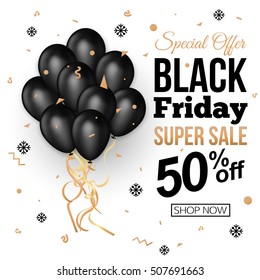 Black Friday Sale Banner Template with Balloons. Vector illustration