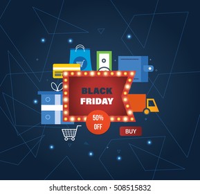 Black Friday Sale Banner Template with online shopping, payment methods, ordering and secure payment, order delivery, special offers and discounts for shopping, mobile devices, online shop.