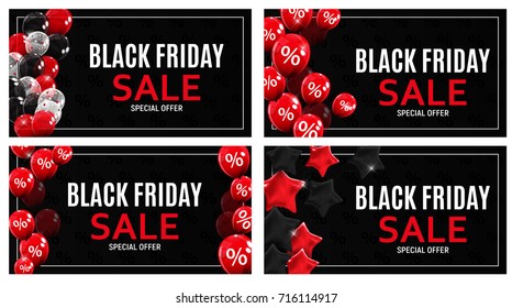 Black Friday Sale Banner Template Collection Set. Vector Illustration EPS10