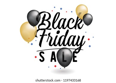 Black friday sale banner. Vector illustration. Typography design with baloons.