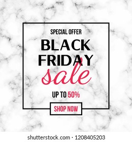 Black friday Sale banner. Vector design template with text on marble background.