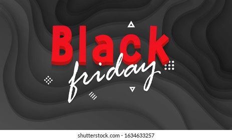 Black Friday sale banner. vector illustration card with background with deep black color paper cut shapes. template for greeting cards, email and newsletter design, marketing material.