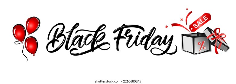 Black Friday Sale Banner. Vector illustration: Handmade modern brush Black Friday lettering isolated on white background.