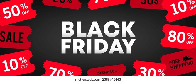 Black Friday sale banner vector design. Red coupon frame