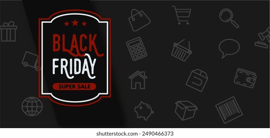 Black Friday sale. Banner , black vector background with free misc, copy space.
