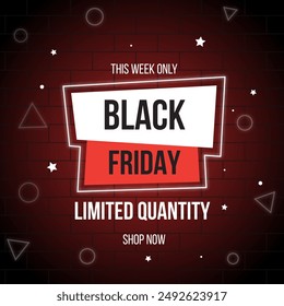 In: Black Friday Sale Banner. Vektorgrafik. Nur diese Woche. Jetzt einkaufen. Begrenzte Menge.