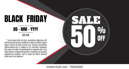 Black Friday sale banner. Vector illustration on white background. discount 50%