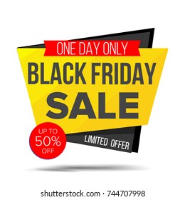 Black Friday Sale Banner Vector. Discount Up To 50% Off. Discount Tag, Special Friday Offer Banner. Isolated On White Illustration