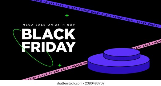 Black friday sale banner in vibrant color with product display podium