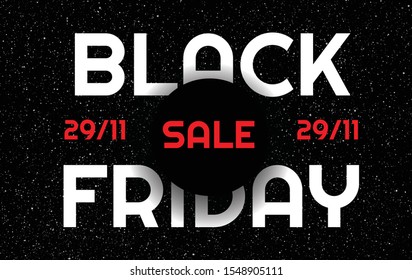Black Friday sale banner for web, print, poster, brochure cover, ad - space theme - Black Friday Sale 29 November text logo on starry sky space background - vector illustration