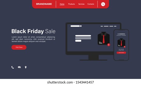 Black friday sale banner for website or advertising. Black friday celebration with dark theme. Web elements for black friday.