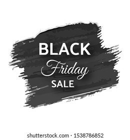 Black friday sale banner. White text on dark grunge brush stroke. Vector illustration