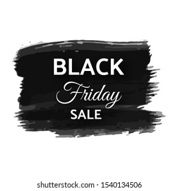 Black friday sale banner. White text on dark grunge brush stroke. Vector illustration