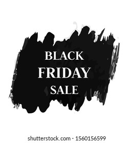 Black friday sale banner. White text on dark grunge brush stroke. Vector illustration