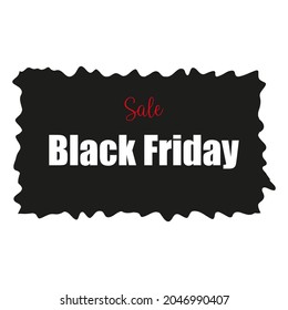 Black Friday sale banner with white text on a black label. Use for discounts, purchases.