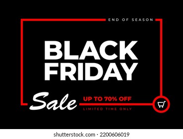 Black Friday sale banner with white typography on black background, vector illustration template.