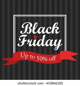 Black Friday sale banner, white font with red ribbon.