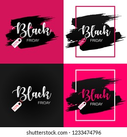 Black friday sale banners in modern style. Shopping discount promotion billboard. Template of poster for business, purchasing, promotion, advertisement. Concept of advertising for seasonal offer.