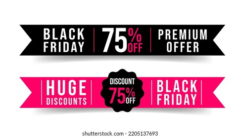 Black Friday Sale banners. Premium offer advertising for shopping store. Vector illustration of strip discount template on isolated white background