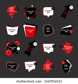Black friday sale banners. Set of sixteen black friday sale badges and labels. Vector illustration