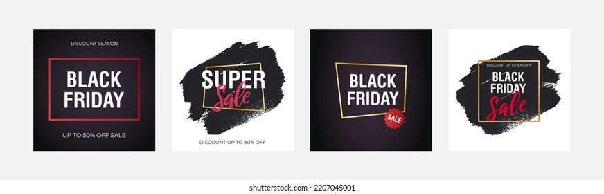 Black friday sale banners set. Vector design square templates for sale.