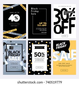 Black Friday sale banners. Set of social media web banners for shopping, sale, product promotion. Vector illustrations for website and mobile website banners, email and newsletter designs, ads.