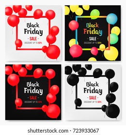 Black Friday sale banners with Shiny Balloons. Vector illustrations of online shopping website and mobile website banners, posters, newsletter designs, ads, coupons, social media banners
