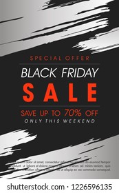 Black friday sale banner.Special offer with lettering and grunge brush stroke.Sale template perfect for prints,flyers,banners, promotion,special offer,ads,coupons and more.Vector Illustration.