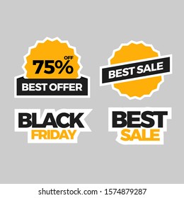 Black friday sale, best offer, and new arrival design label element. Label sticker design for sale promotion ads