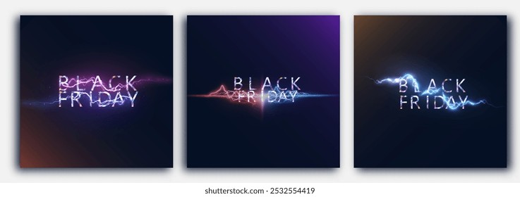 Black Friday Sale Bright LED Banner com relâmpago piscando. Bright Abstract Web Banner for Advertising (Banner de web abstrato brilhante para publicidade).