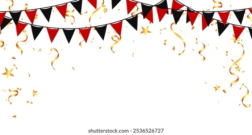 Venta de viernes negro bunting guirnalda bandera de papel y confeti. banderines triangulares de fiesta de celebración