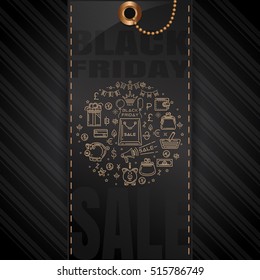 Black Friday Sale. Business line icons set on black retro background. Black Friday banner. Vector illustration