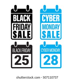 Black Friday Sale calendar icon. Vector Cyber Monday Sale symbol.