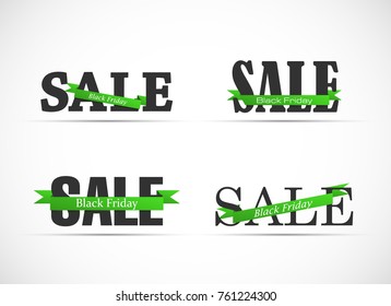 Black Friday Sale calligraphy banner. Hand written letters Black Friday Sale poster. Advertising Design Vector illustration. Four straight arrow ribbon banner Black Friday Sale