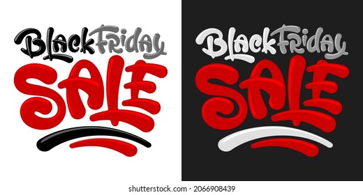Black Friday Sale calligraphy lettering set for advertising banner, poster, flyer etc. Bright, fun and festive design with funny letters. Vector illustration. 
