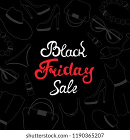 Black Friday Sale card design. Women's clothing and accessories.