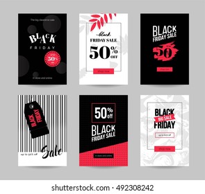 Black friday sale cards. Set of mobile banners for online shopping. Vector illustrations for website and mobile website social media banners, posters, email,  ads, promotional material.