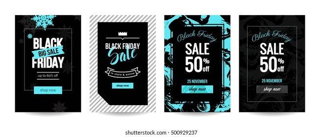 Black friday sale cards. Set of mobile banners for online shopping. Vector illustrations for website and mobile website social media banners; posters; email; ads; promotional material.