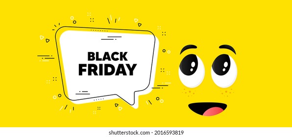 Black Friday Sale. Cartoon face chat bubble background. Special offer price sign. Advertising Discounts symbol. Black friday chat message. Character smile face background. Vector