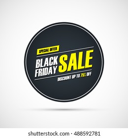 Black Friday Sale. Circle special offer banner, discount up to 75% off. Banner for business, promotion and advertising. Vector illustration.