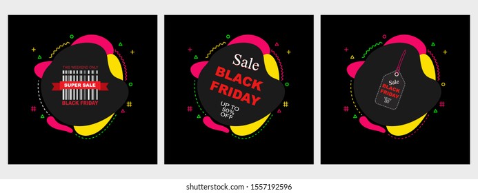 Black Friday Sale Colored Web Banners.  Shopping Day sale offer, banner template, modern poster design. Vector illustration.