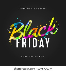 Black friday sale with colorful lettering. Screen backdrop for instagram stories and post, mobile app, banners, cards. Stories template.