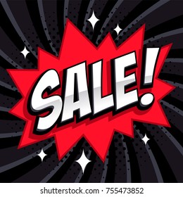 Black Friday sale Comic style banner. Sale inscription on black and red background. Pop-art comics style web banner, flash animation. Vector illustration