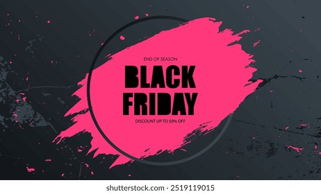 Black Friday Sale. Commercial background for Black Friday discount shopping promotion and advertising. Brush stroke. Black and pink colors. Vector illustration.
