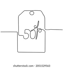 Black Friday sale concept in continuous line. Tag emblem with 50 percent discount. Vector illustration