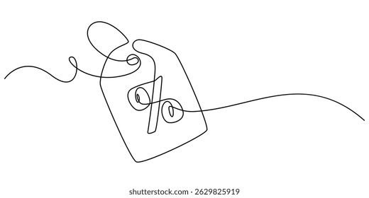 Black Friday sale concept in continuous line. Tag emblem with percent discount. Linear background of percent sign. One continuous line drawing of a percent sign, One continuous line drawing blank.