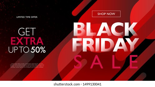 Black Friday sale concept layout. Abstract red gradient round shape design elements on black background. Vector illustration template.