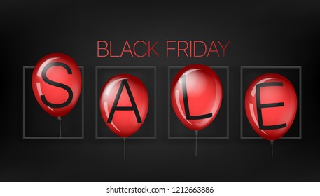 Black friday sale concept with red balloons. Vector illustration